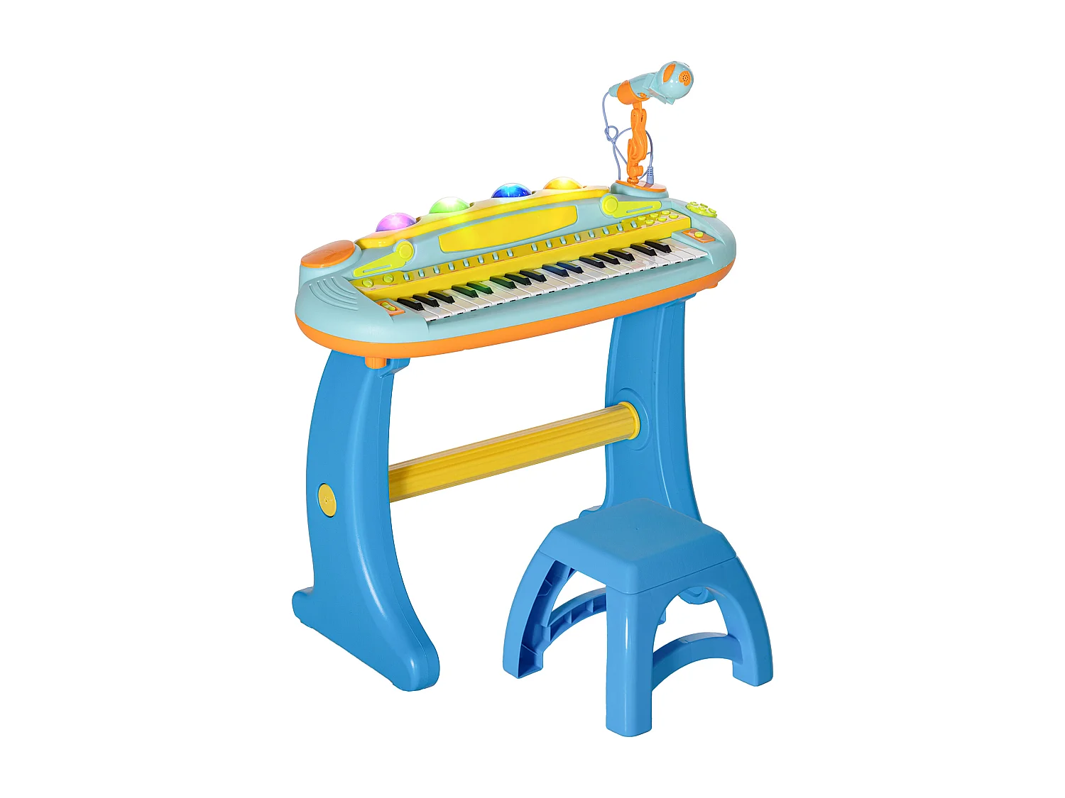 Clavier musical pour enfant - piano enfant avec tabouret et micro - 37 touches, 22 chansons, 8 instruments et rythmes - jaune bleu
