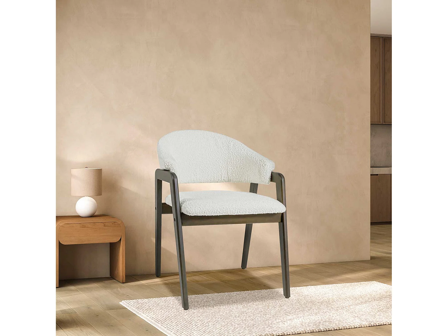 Canberra Bouclè - Par de 2 poltronas em madeira maciça by Parawood e tecido bouclé resistente a manchas