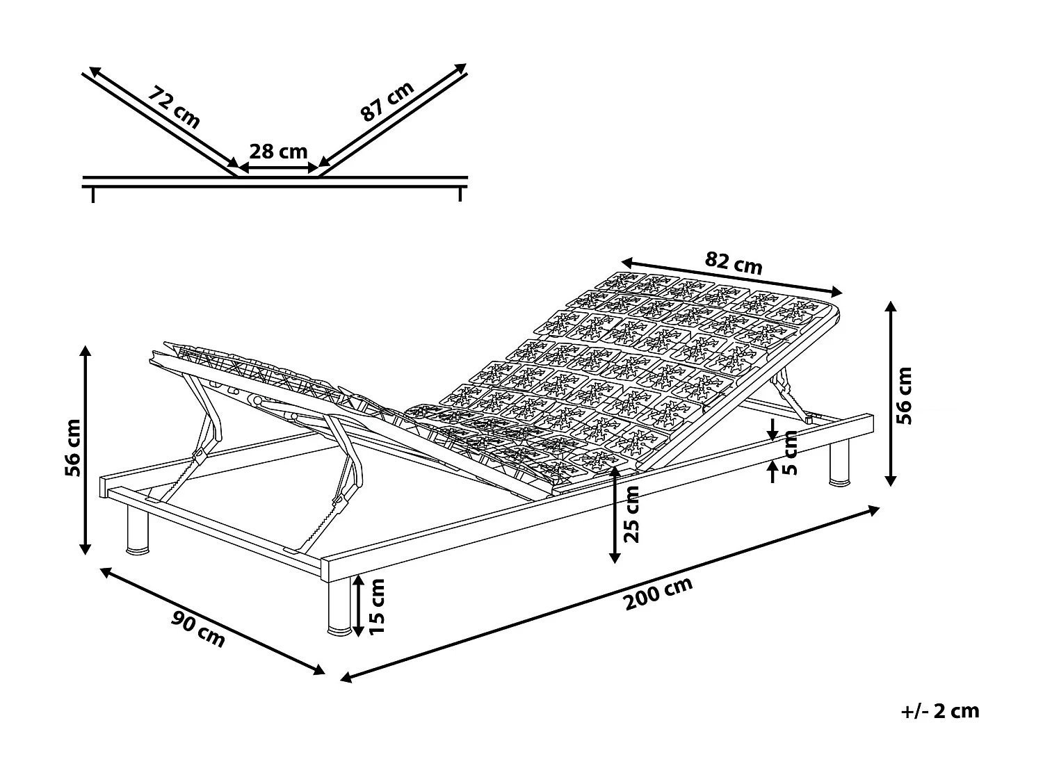 Estrutura de cama ajustável manualmente STAR 90 x 200 cm Cinzento