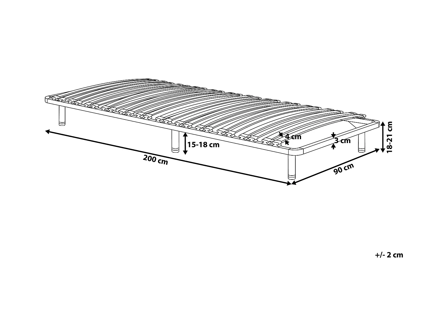 Sommier à lattes à pieds COMBOURG 90 x 200 cm