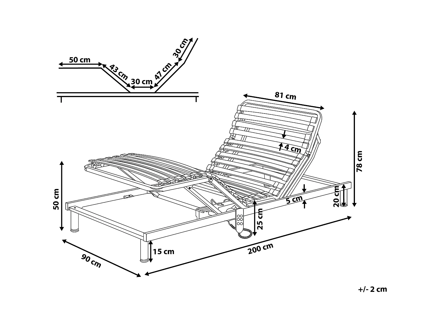 Estrutura de cama ajustável eletricamente COMFORT 90 x 200 cm Cinzento