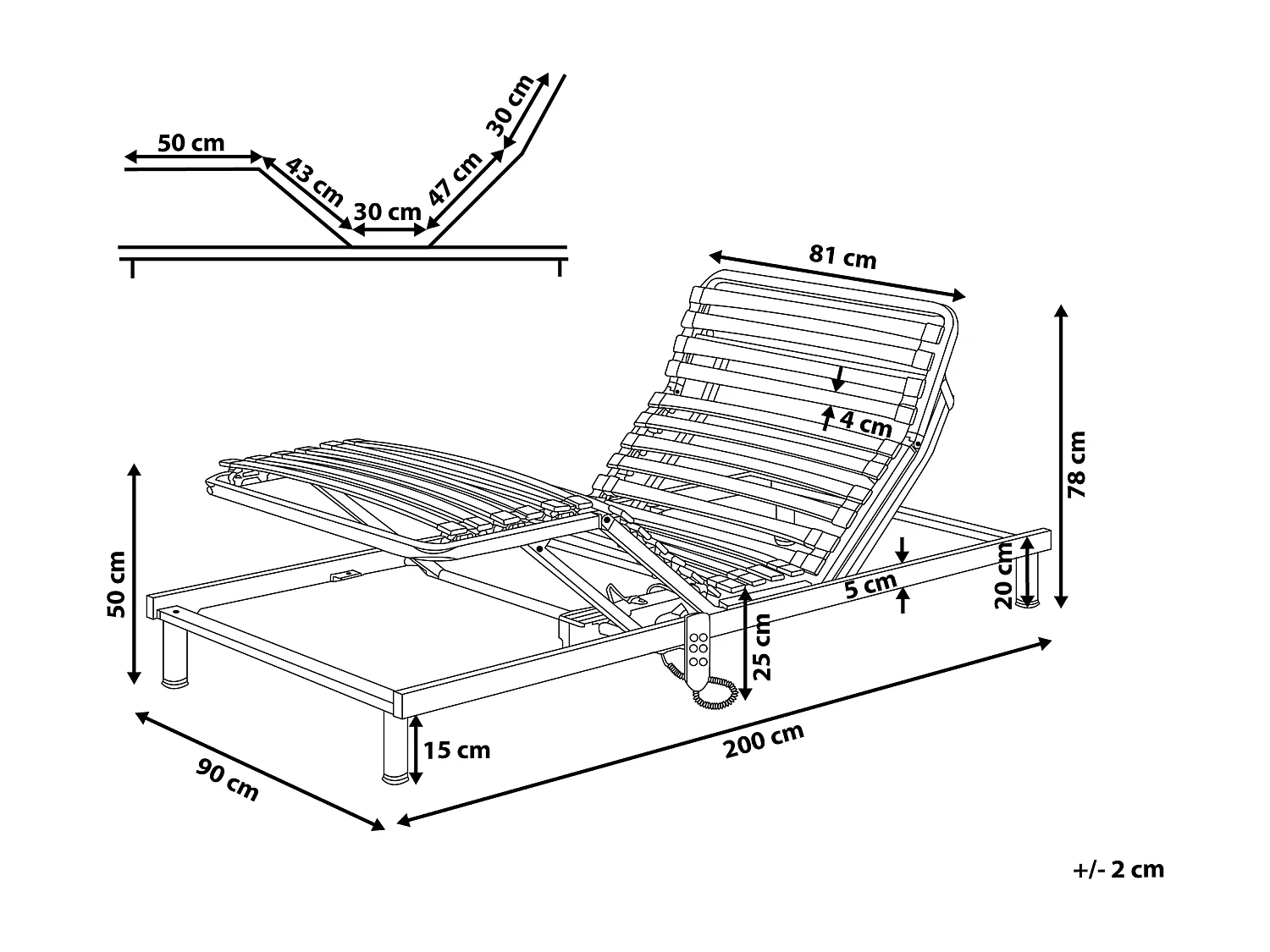 Lattenrost elektrisch verstellbar aus Holz 90x200 cm grau und silber Comfort