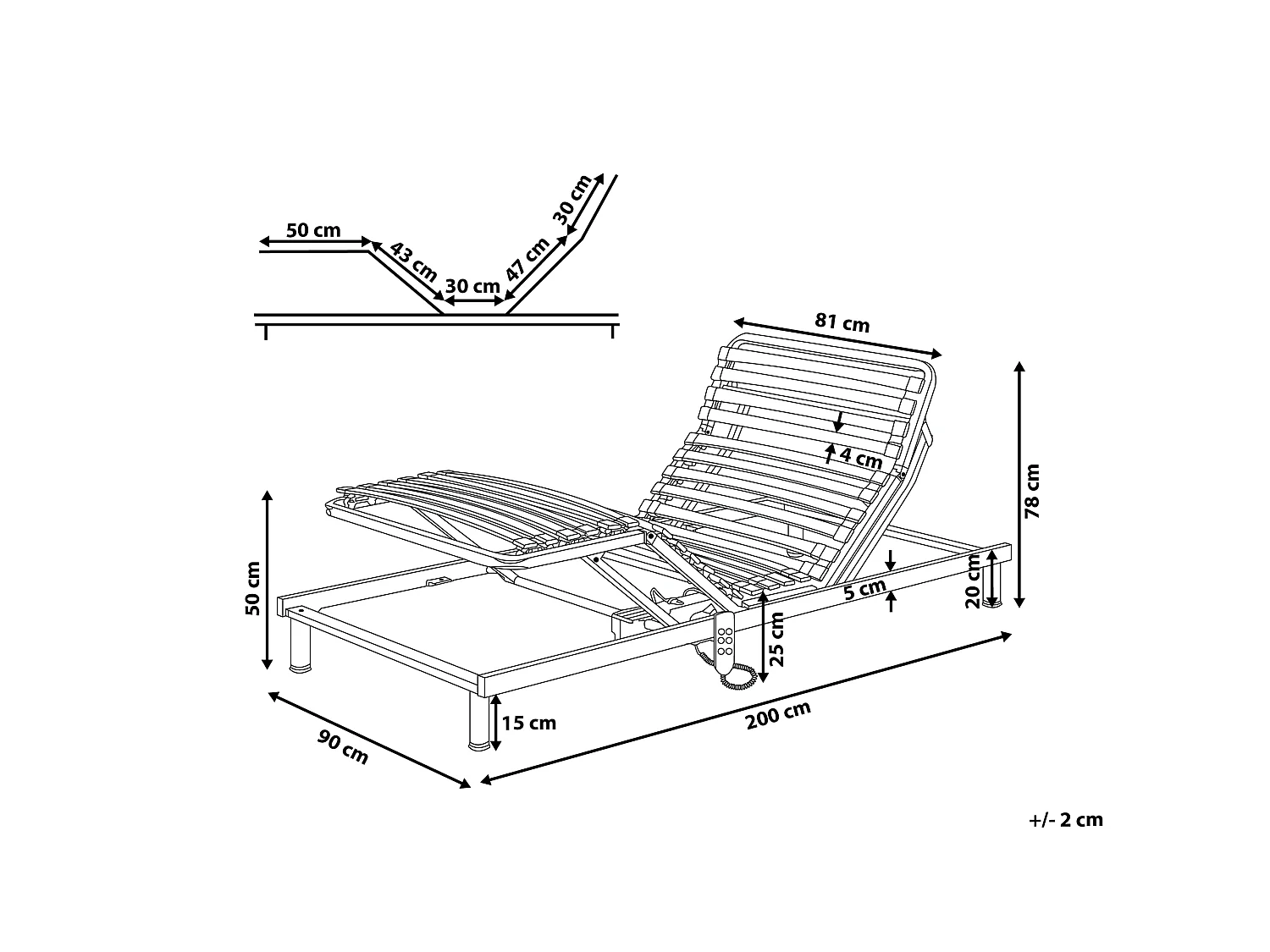 Rete del letto regolabile elettricamente COMFORT 90 x 200 cm Grigio
