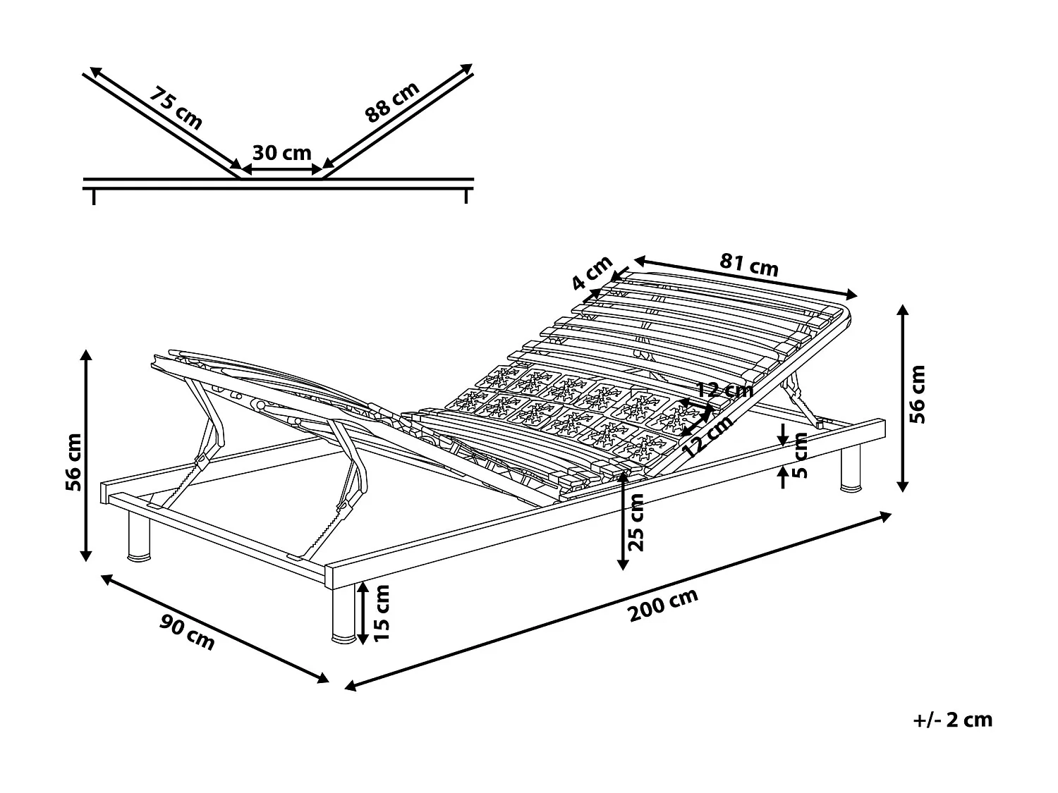 Sommier à réglage manuel MOON 90 x 200 cm Argenté