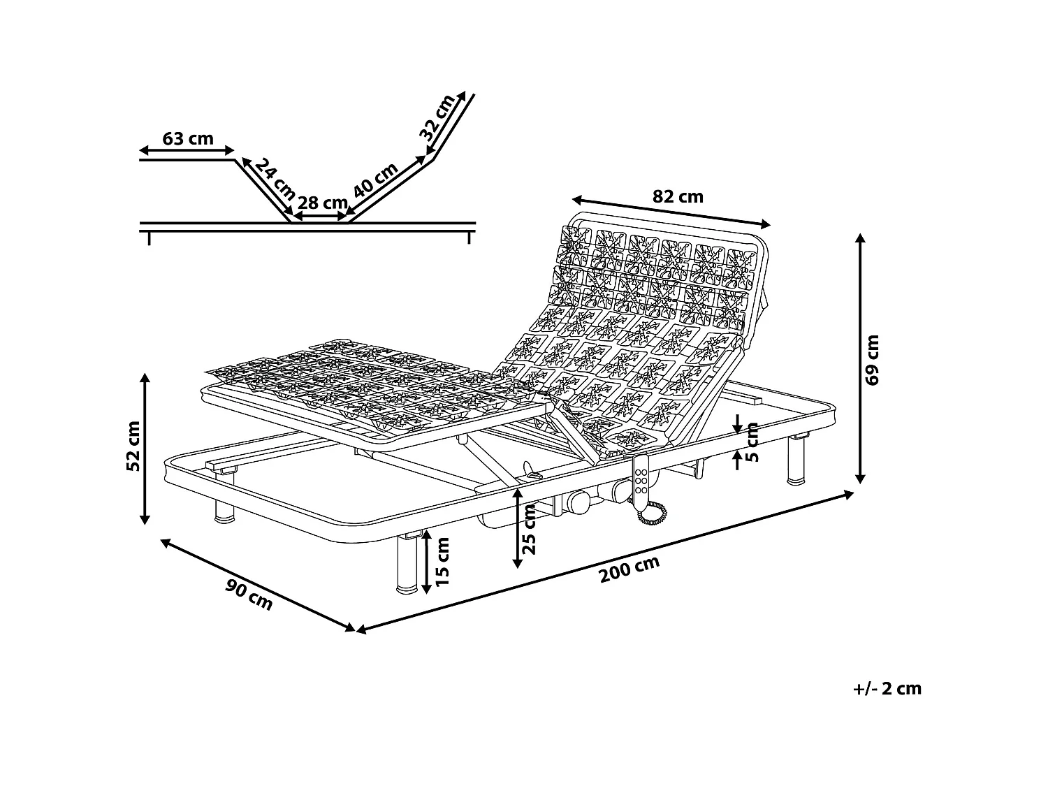 Rete del letto regolabile elettricamente STAR 90 x 200 cm Grigio