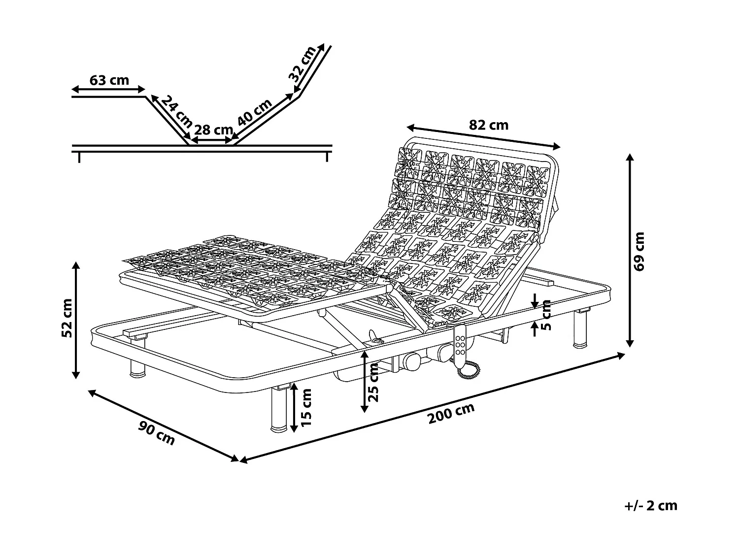 Rete del letto regolabile elettricamente STAR 90 x 200 cm Grigio