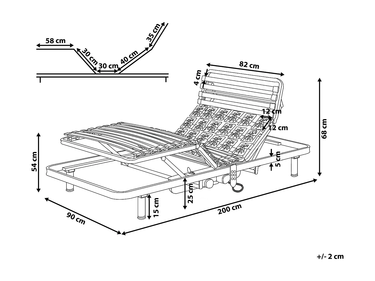 Somier articulado eléctrico MOON 90 x 200 cm Plateado