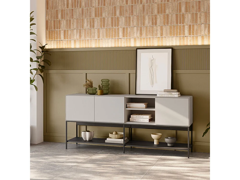 Elya - Buffet 3 portes en bois et métal L180cm  - Beige