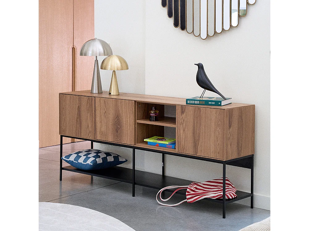Elya - Buffet 3 portes en bois et métal L180cm  - Bois