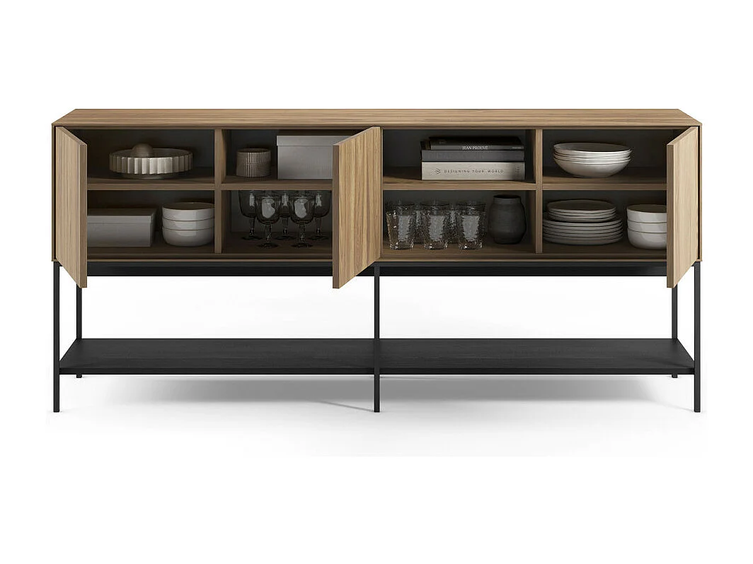 Elya - Buffet 3 portes en bois et métal L180cm  - Bois