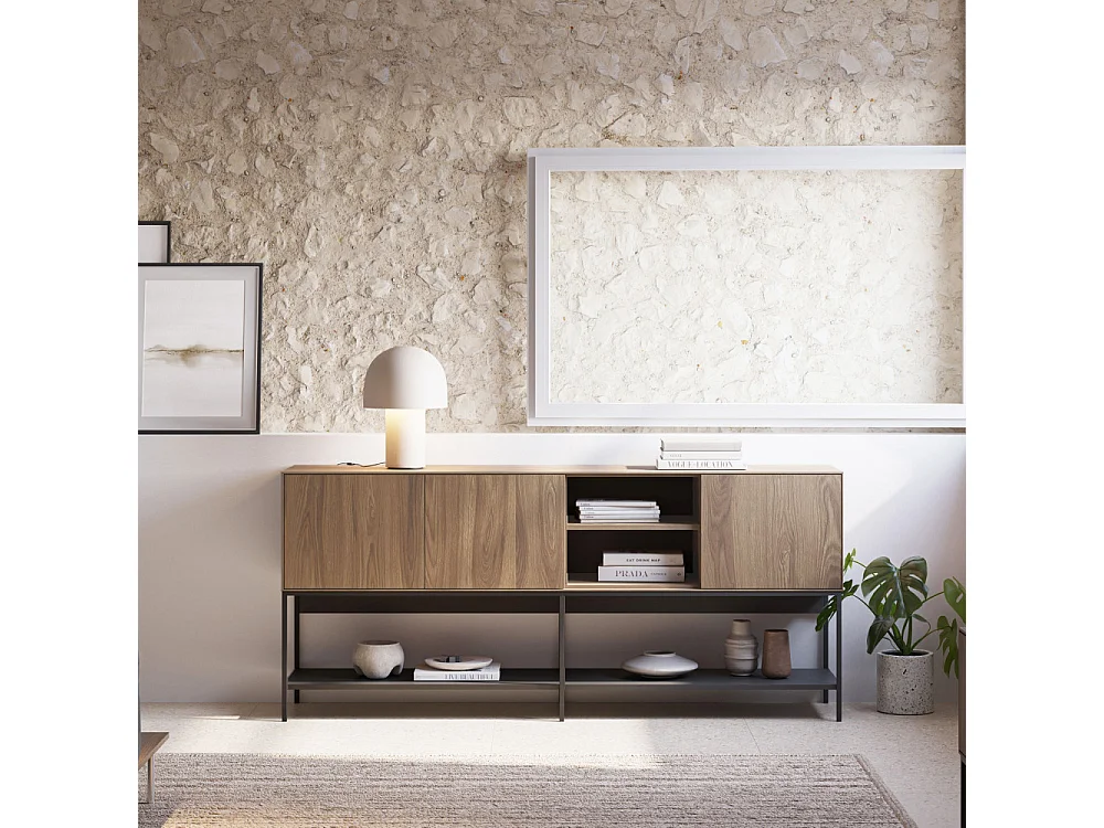 Elya - Buffet 3 portes en bois et métal L180cm  - Bois