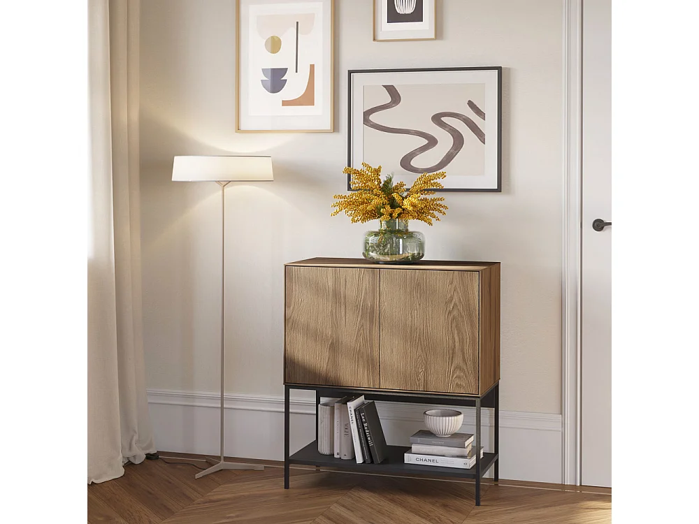 Elya - Buffet 2 portes en bois et métal H90cm - Bois