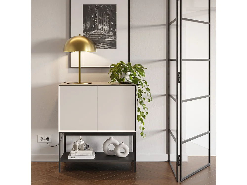 Elya - Buffet 2 portes en bois et métal H90cm - Beige