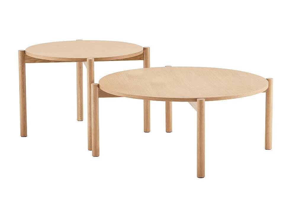 Verade - Lot de 2 tables basses rondes en bois - Bois clair