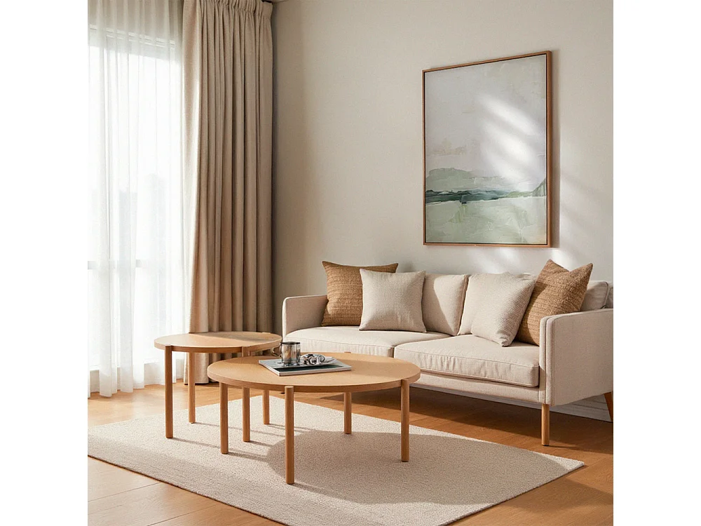 Verade - Lot de 2 tables basses rondes en bois - Bois clair