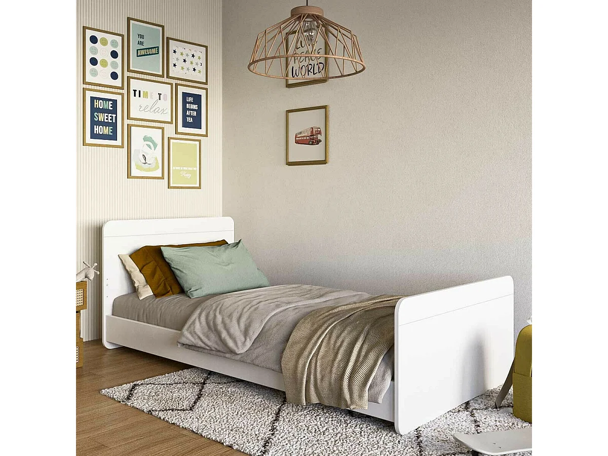 Lit enfant 90x200 cm bois massif blanc LILOW