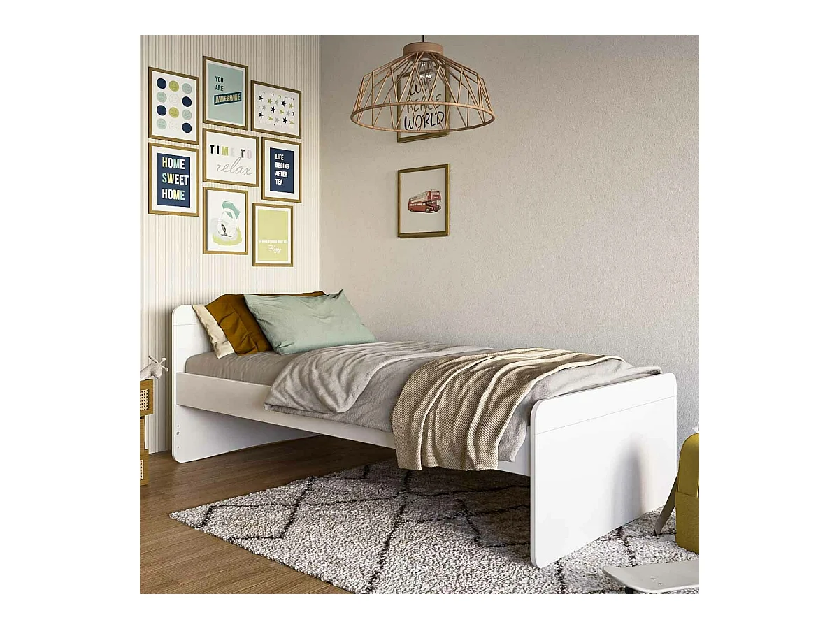 Lit enfant 90x190 cm bois massif blanc LILOW