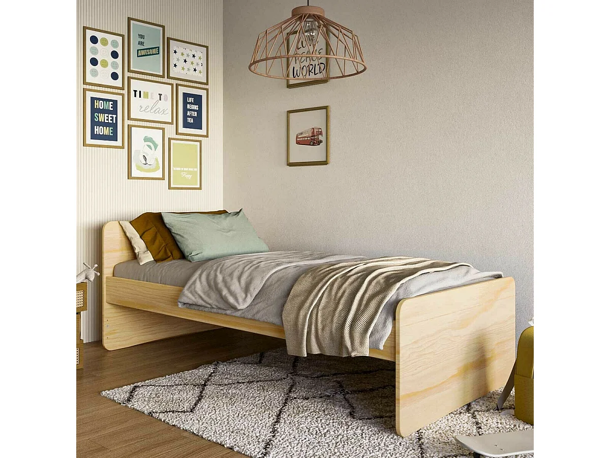 Pack lit avec matelas 90x200 cm bois massif bois LILOW