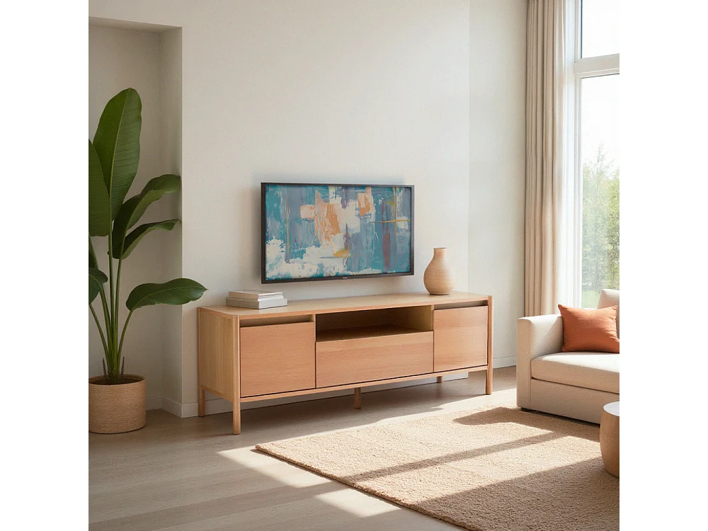 Verade - Meuble TV 2 portes 1 tiroir en bois L180cm - Bois clair