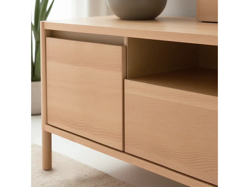 Verade - Meuble TV 2 portes 1 tiroir en bois L180cm - Bois clair