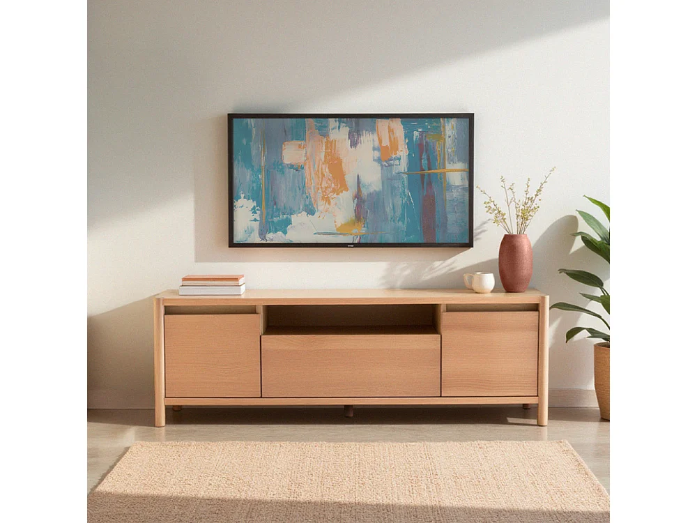 Verade - Meuble TV 2 portes 1 tiroir en bois L180cm - Bois clair