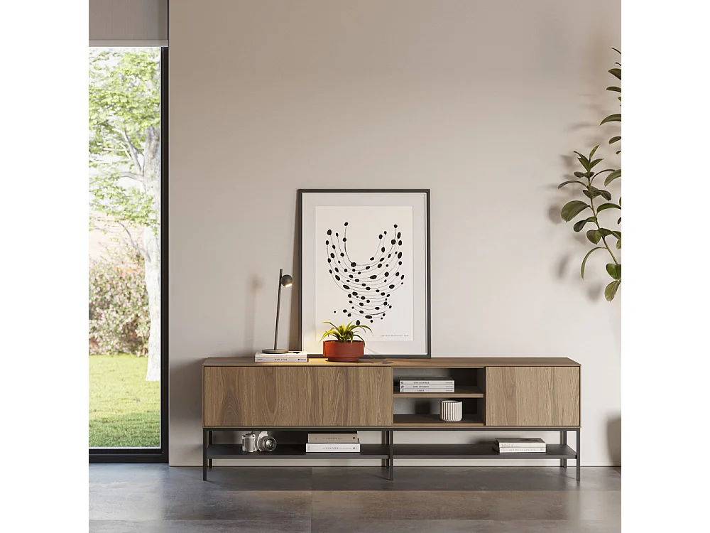 Elya - Meuble tv 2 portes en bois et métal L180cm - Bois