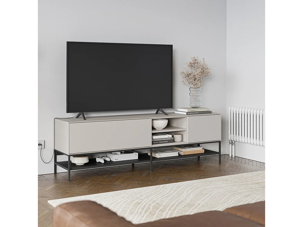 Elya - Meuble tv 2 portes en bois et métal L180cm - Beige