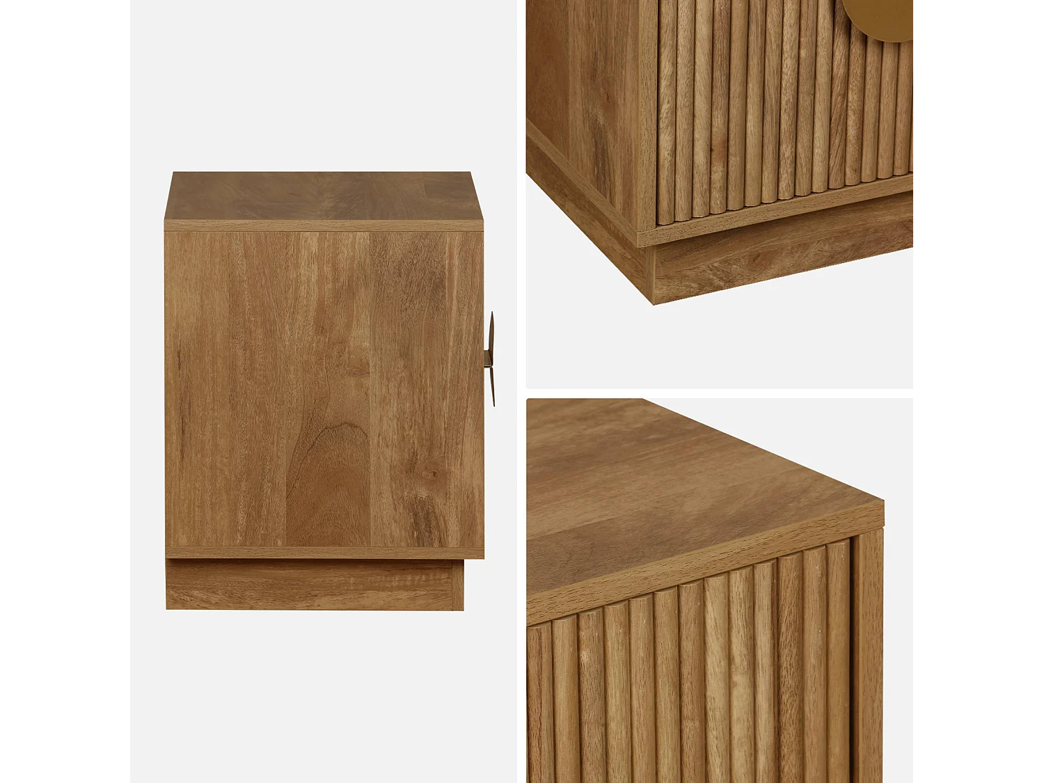 Comodino effetto legno di mango scanalato a 2 cassetti, celian