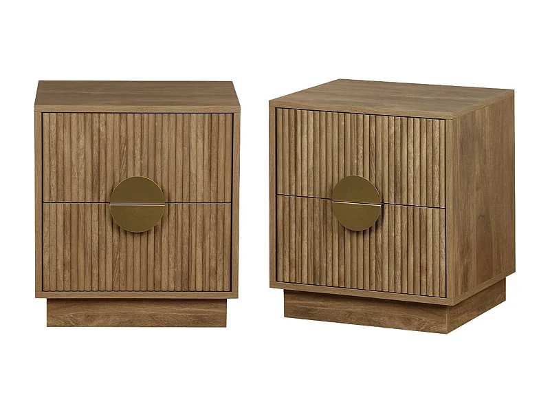 Set di 2 comodini a 2 cassetti effetto mango scanalato