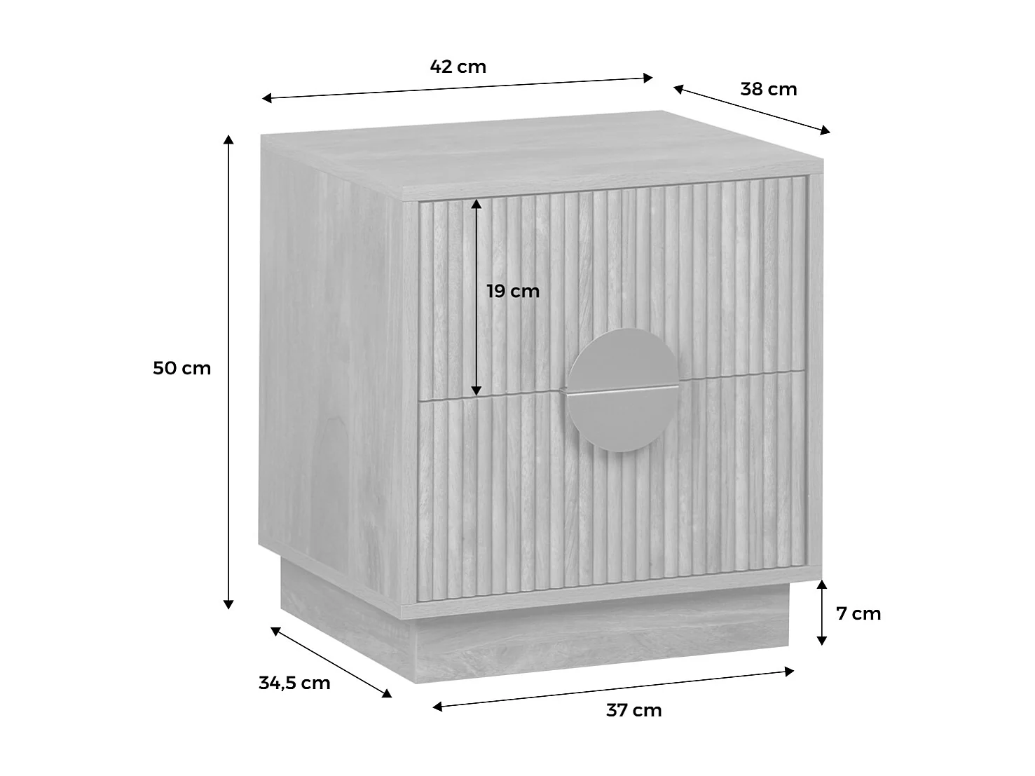 Lot de 2 tables de chevet 2 tiroirs décor bois de manguier rainuré. poignées en métal doré. L42 x P38 x H50cm