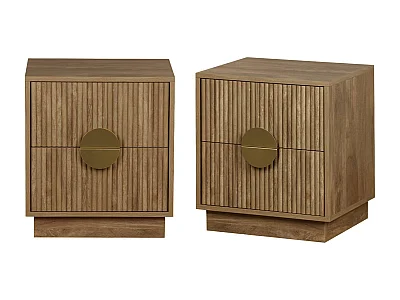 Mesita de noche de 2 cajones efecto madera de mango estriada, set de 2