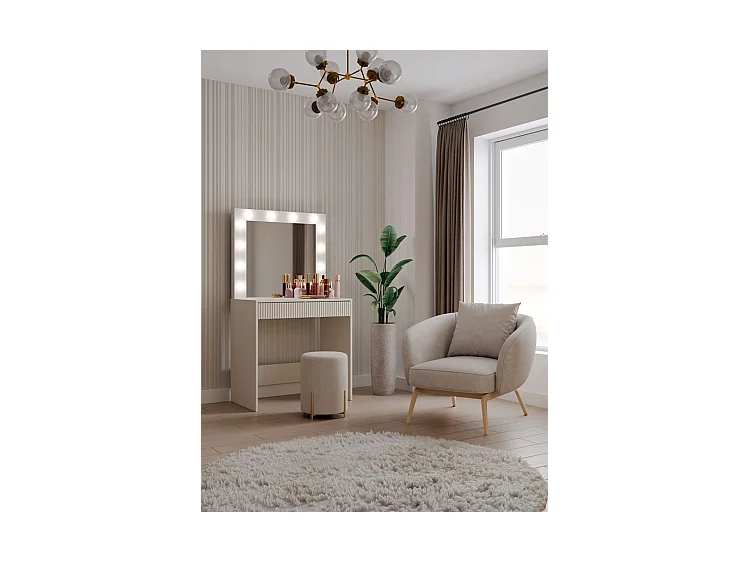 MARINA - Coiffeuse 6 tiroirs avec miroir et éclarirage LED - Blanc
