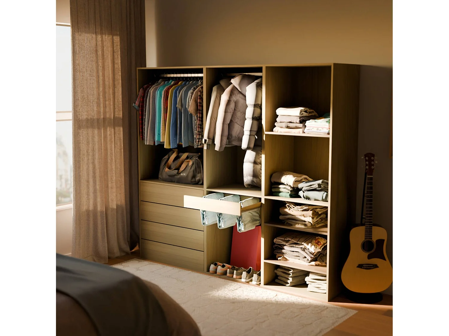 Armadio guardaroba modulare con 3 elementi, marrone naturale