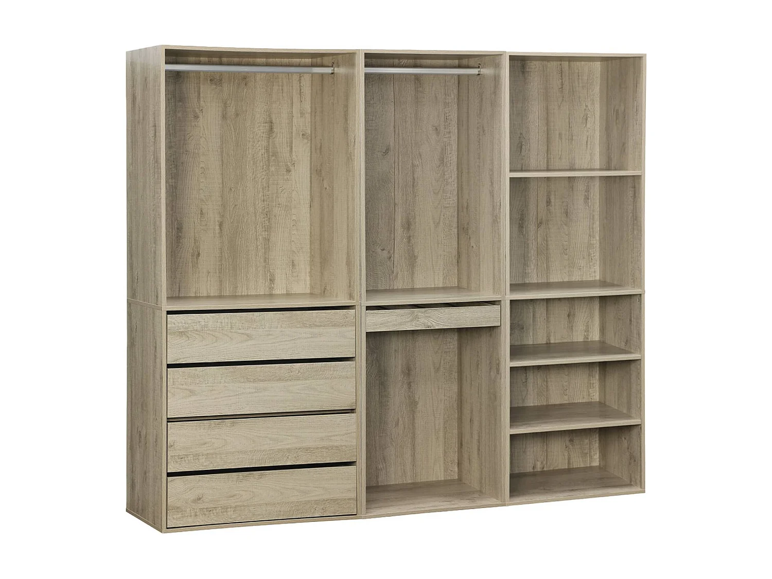 Armadio guardaroba modulare con 3 elementi, marrone naturale