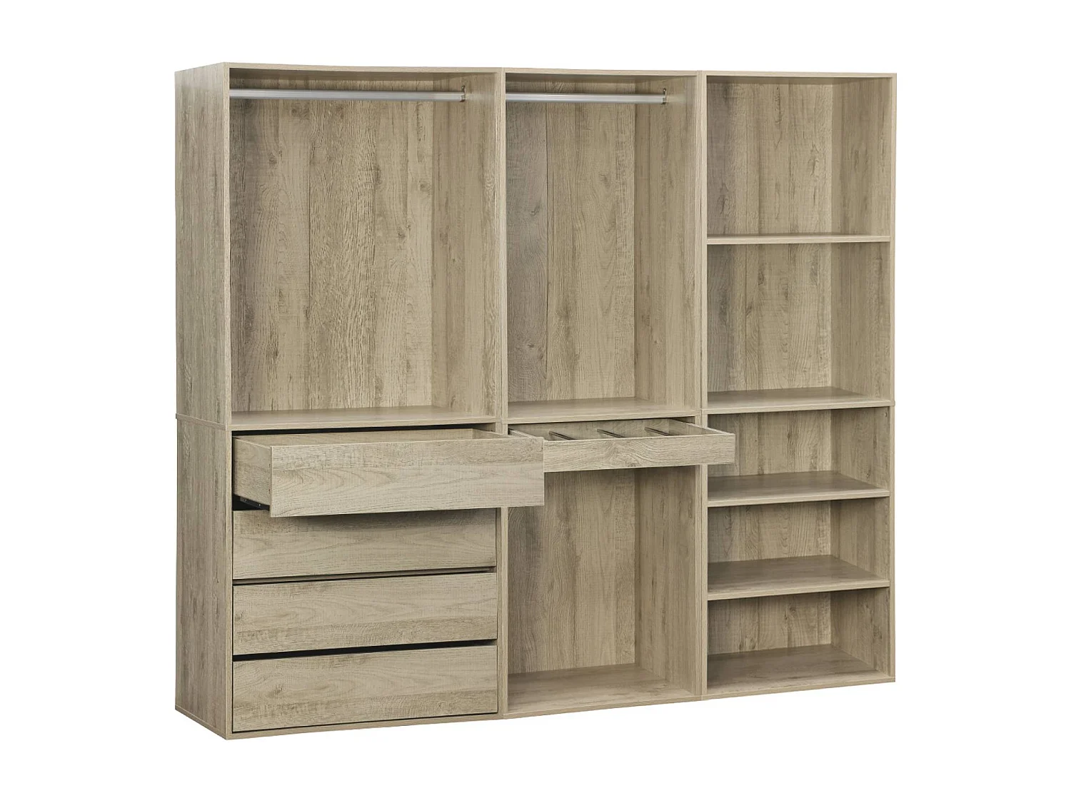 Armadio guardaroba modulare con 3 elementi, marrone naturale