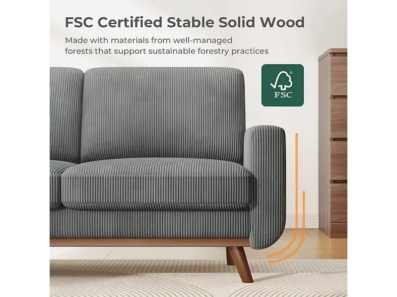 Divano 2 posti, divano in legno massiccio, con un sedile extra profondo, sedile con schienale imbottito - 172x76x88cm