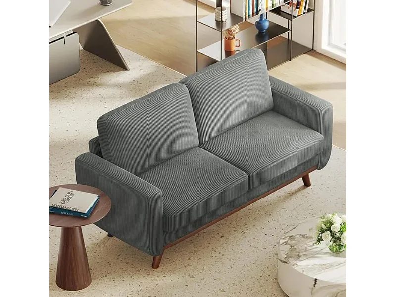 Divano 2 posti, divano in legno massiccio, con un sedile extra profondo, sedile con schienale imbottito - 172x76x88cm