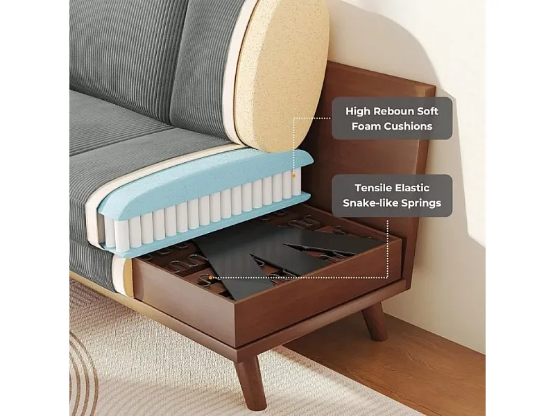 2-zits bank, massief houten bank, met extra diepe zitting, Zitting met gevoerde rugleuning - 172x76x88CM