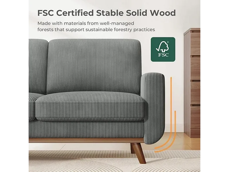 Divano 2 posti, divano in legno massiccio, con un sedile extra profondo, sedile con schienale imbottito - 172x76x88cm