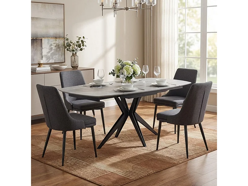 Table extensible ovale 130 à 190 cm en céramique gris béton - ADELE