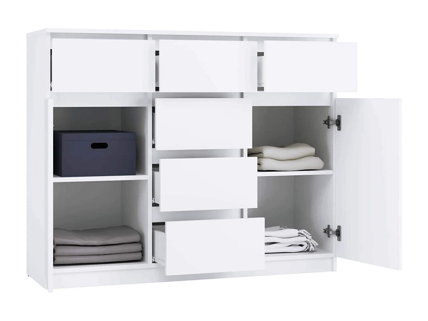 MALWA - Commode 6 tiroirs et 2 portes - 100x120x40 - chambre/bureau/salon - Blanc