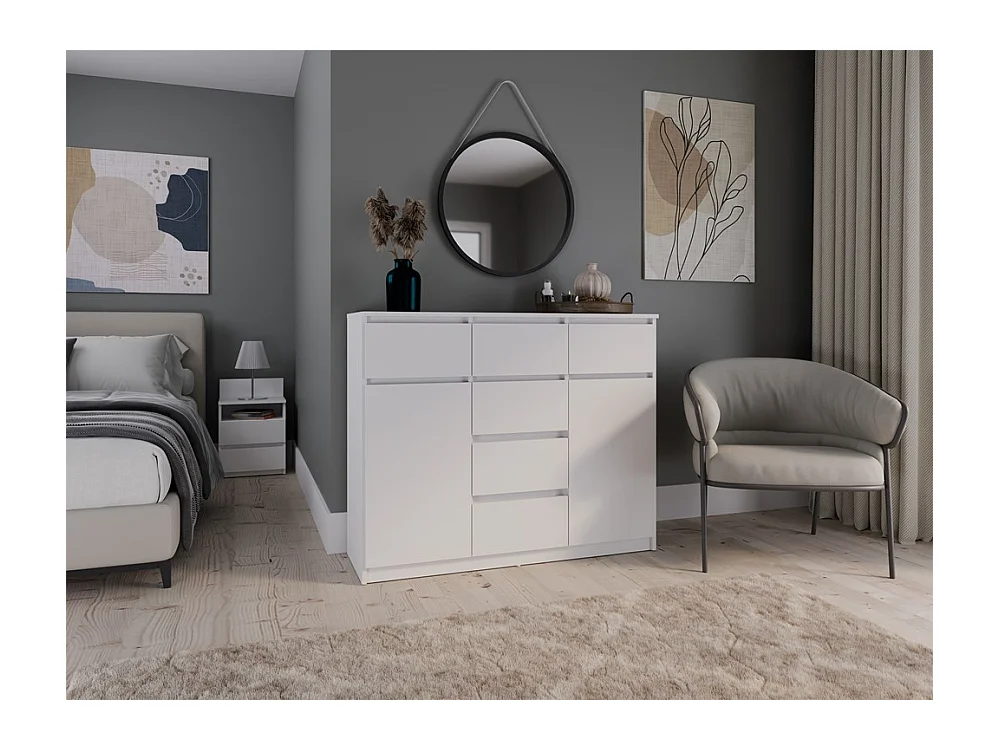 MALWA - Commode 6 tiroirs et 2 portes - 100x120x40 - chambre/bureau/salon - Blanc
