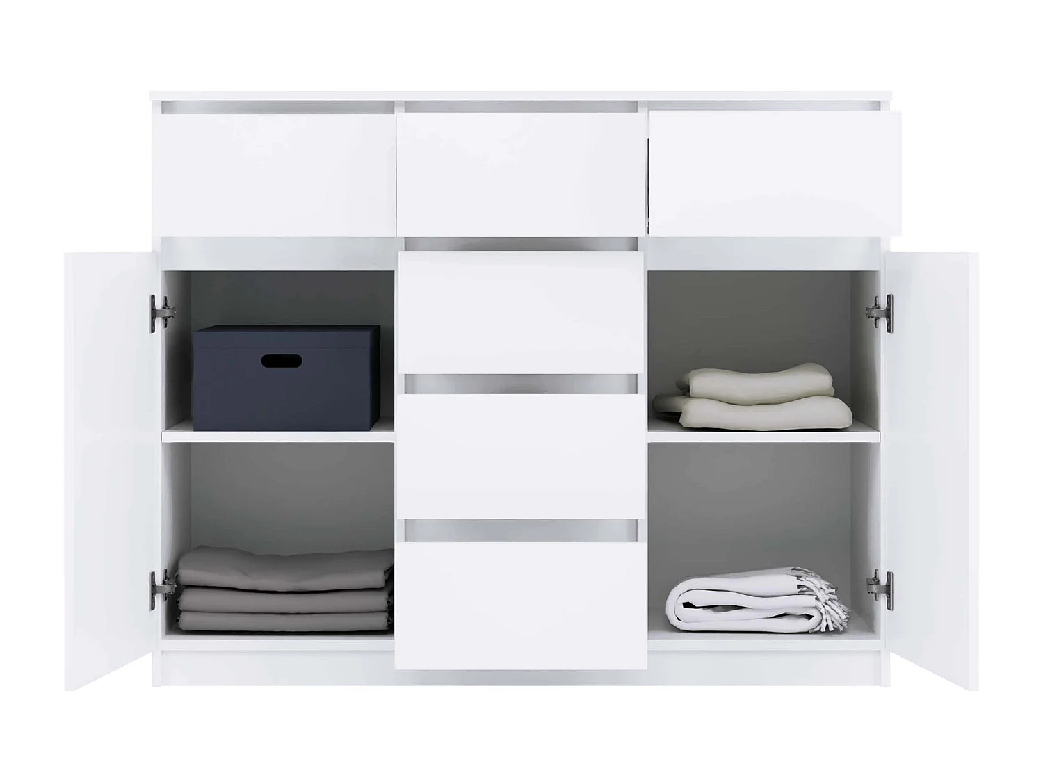 MALWA - Commode 6 tiroirs et 2 portes - 100x120x40 - chambre/bureau/salon - Blanc
