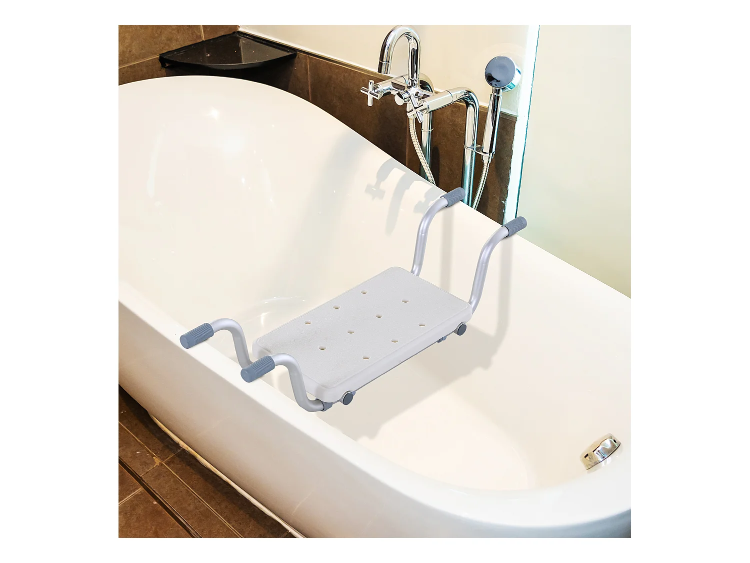 Siège de baignoire - siège de bain suspendu réglable - tabouret de salle de bain - dim. 71-81L x 22l x 18H cm - alu. HDPE blanc