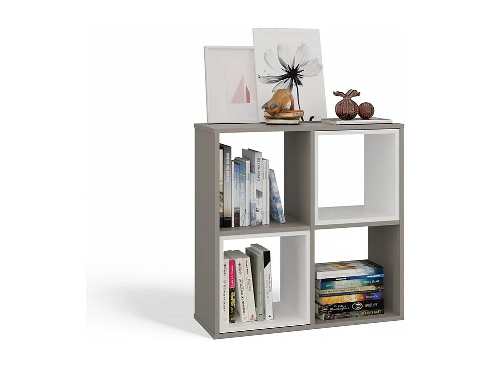 MARION - Étagère casier fonctionnelle bibliothèque chambre/bureau/salon - Dimensions : 75x74x30 - Meuble rangement livres - Gris