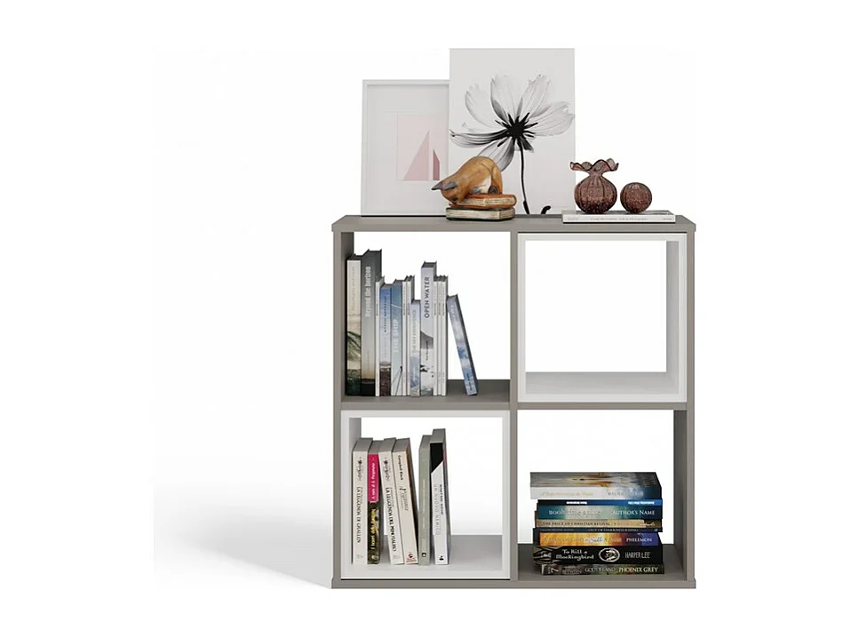 MARION - Étagère casier fonctionnelle bibliothèque chambre/bureau/salon - Dimensions : 75x74x30 - Meuble rangement livres - Gris