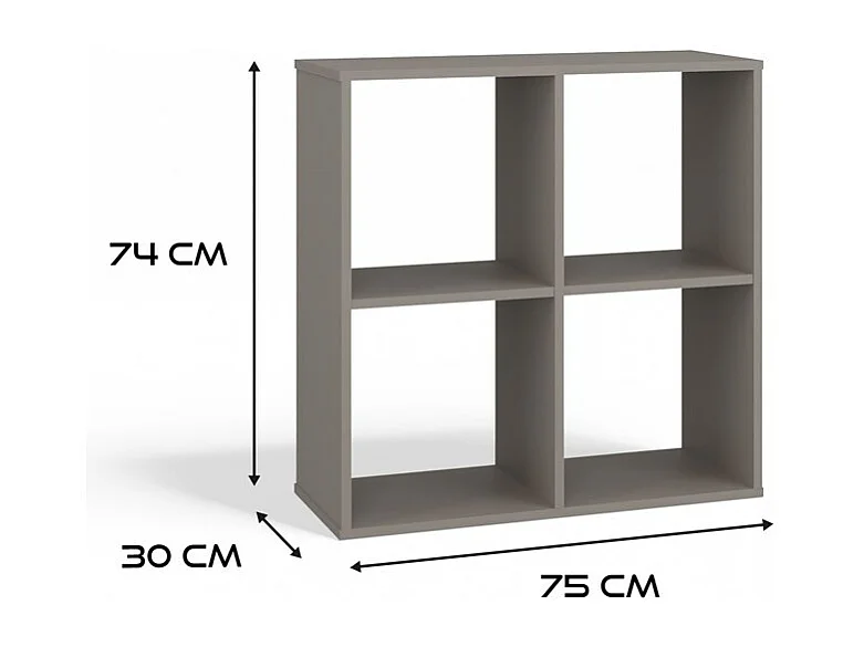 MARION - Étagère casier fonctionnelle bibliothèque chambre/bureau/salon - Dimensions : 75x74x30 - Meuble rangement livres - Gris