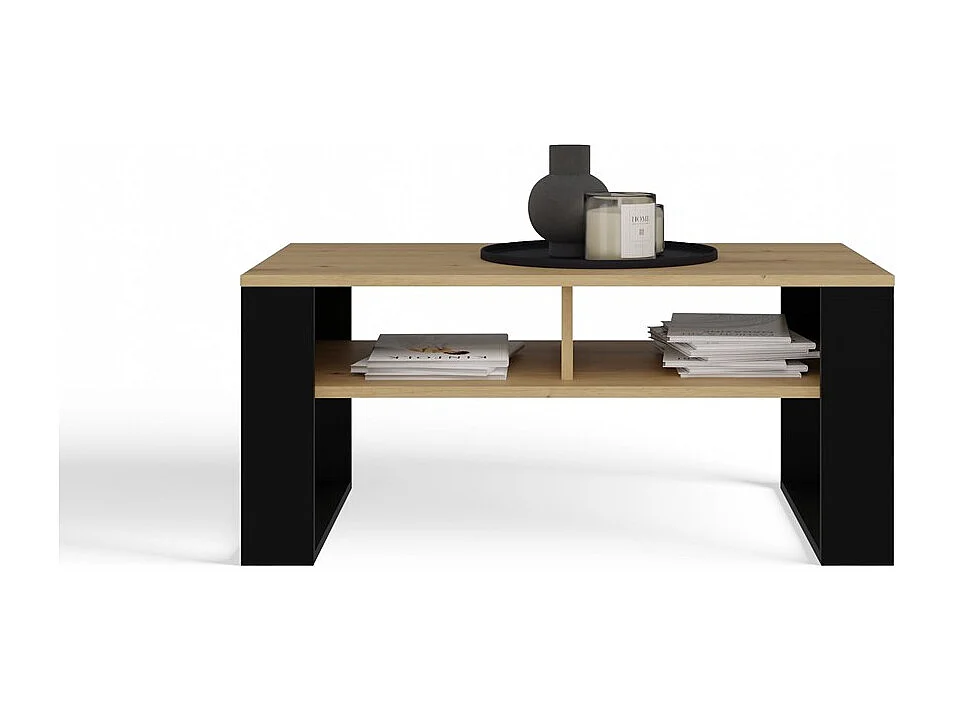 Ława Modern 2P SLIM | Dąb Artisan/Czarny | 90x58x50 cm | Stolik Kawowy