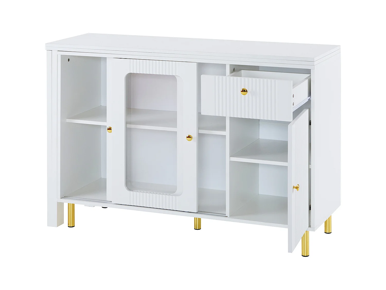 Buffet moderne avec plateau escamotable pivotante - rangements diverses - MDF - Blanc