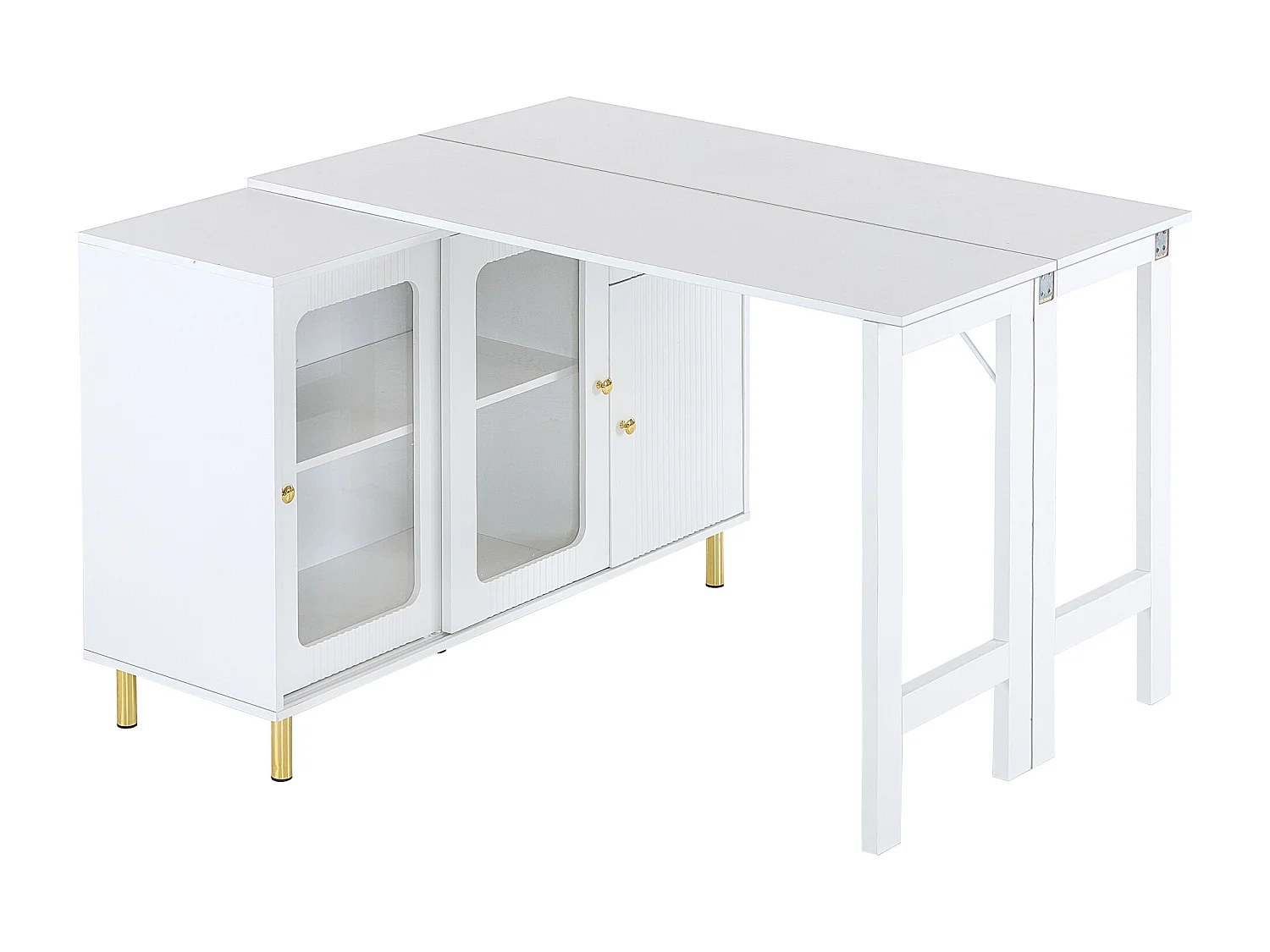 Buffet moderne avec plateau escamotable pivotante - rangements diverses - MDF - Blanc